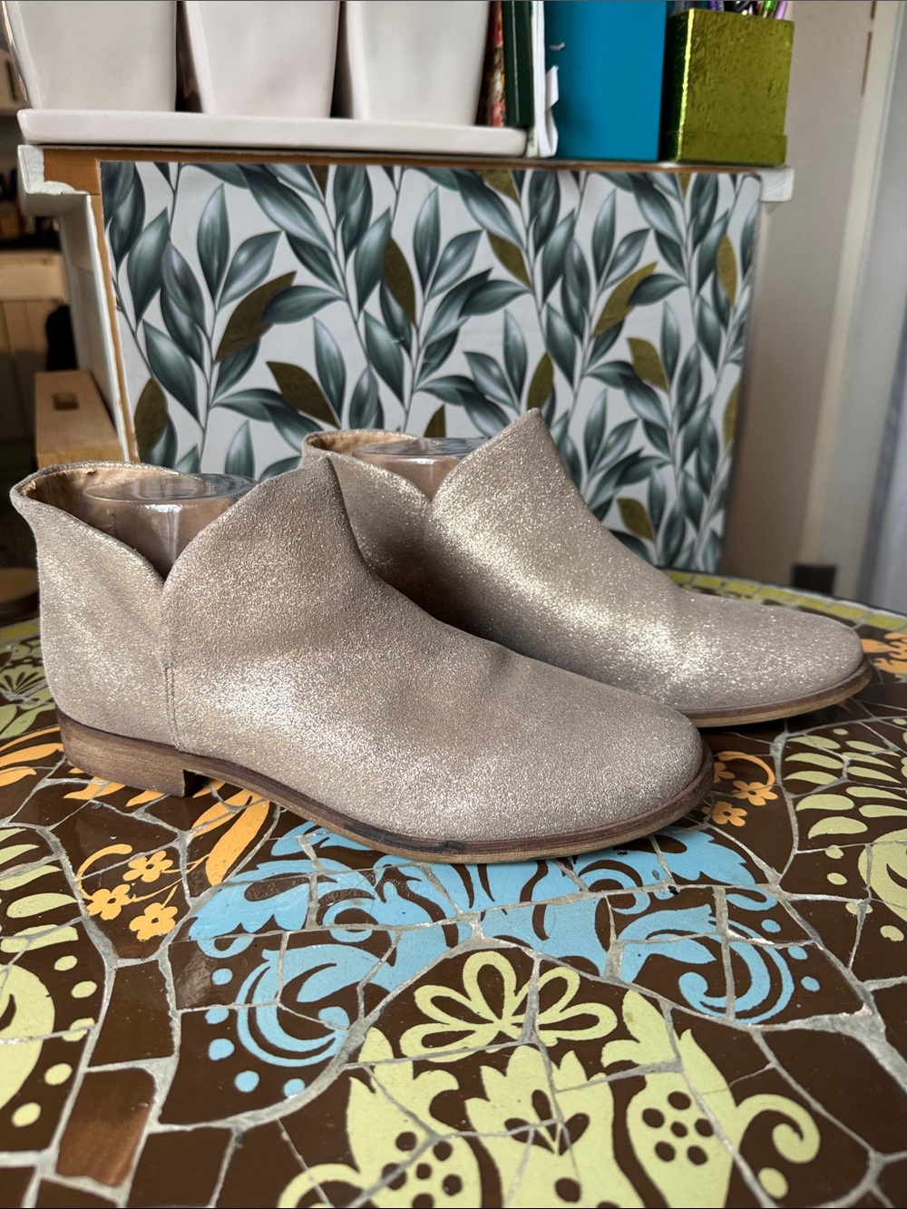 SPLENDID Sparkle Low Ankle Booties in Light Gold - Women